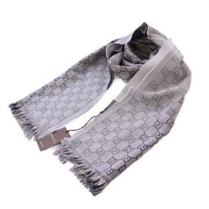 Gucci Tagged GG Pattern Muffler Shawl Gray KH - OH